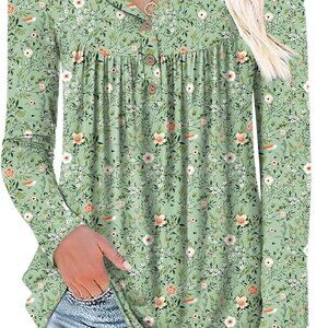Women's Fall Long Sleeve Tunic Tops Henley Shirts Button Down Blouses